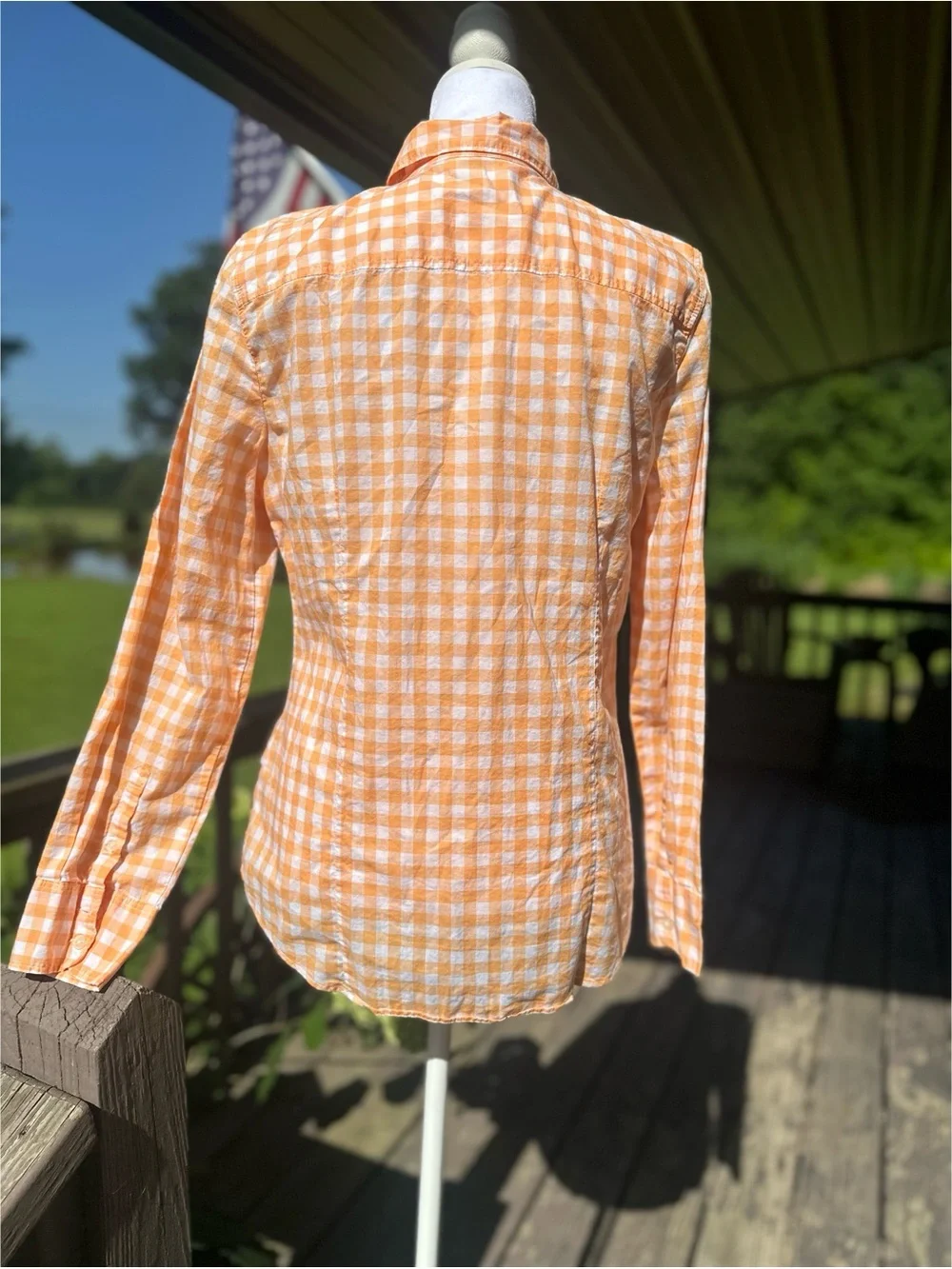 J. Crew Women’s Cotton Orange and White Gingham Button-Down Shirt